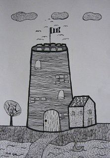 Dvorac,crtež-tanki crni i srebrni flomaster